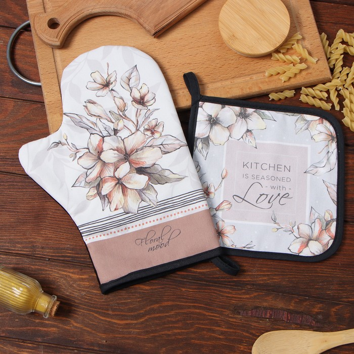 Набор кухонный &laquo;Floral mood&raquo; варежка-прихватка 20х28см, прихватка 19х19см,100% хл