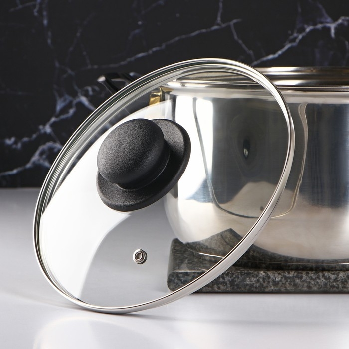 Крышка стеклянная для сковороды и кастрюли &laquo;Доляна&raquo;, d=20 см, нержавеющий обод, пластиковая ручка