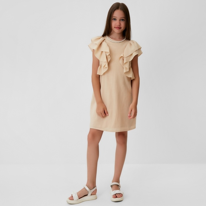 Платье для девочки MINAKU: Cotton Collection цвет светло-бежевый, рост 128