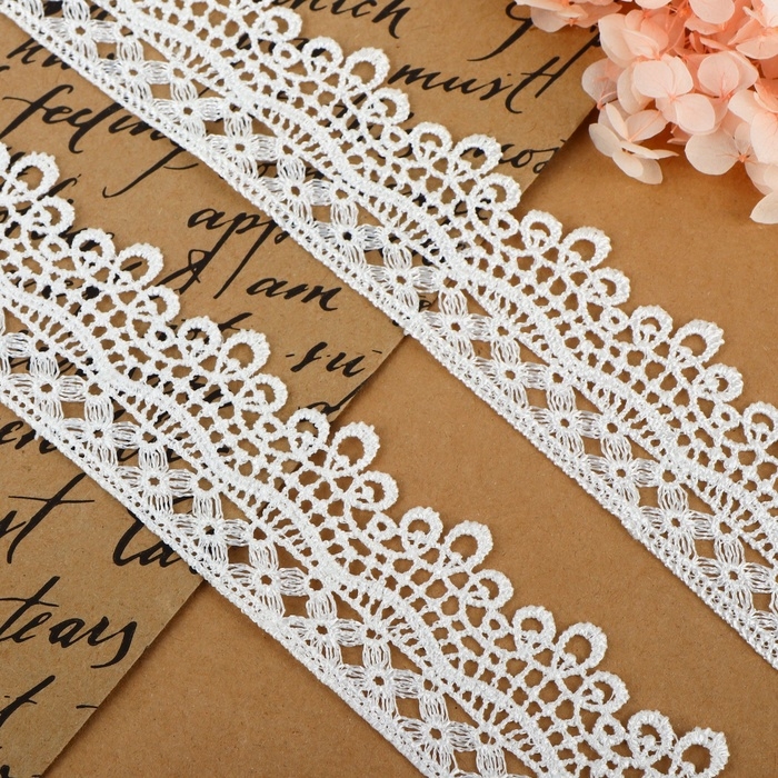 Кружево гипюровое, 40 мм &times; 9 &plusmn; 0,5 м, цвет белый