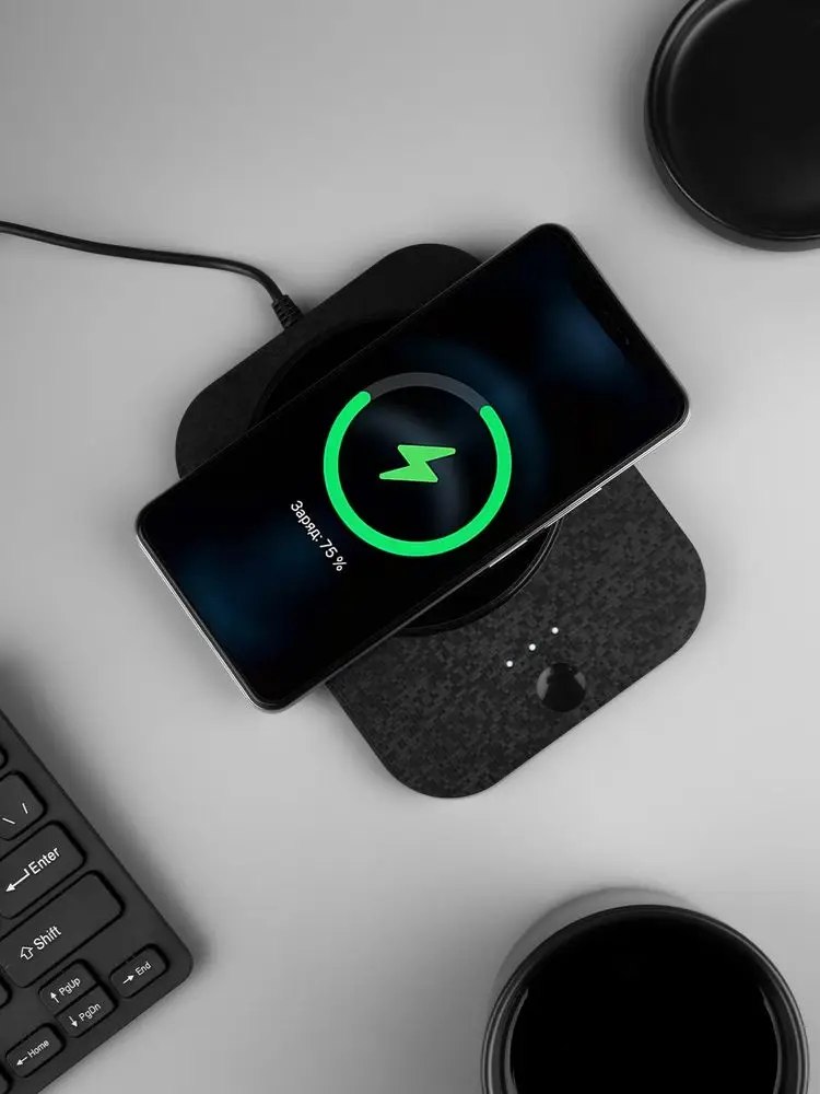 Кружка с подогревом и беспроводной зарядкой Dual Base Plus, черная