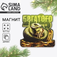 Магнит новогодний деревянный &laquo;Новый год: Богатого 2025&raquo;, 8 х 7.7 см