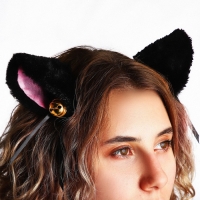 Рюкзак школьный текстильный с ушками на заколках &laquo;Котик&raquo;, 27х23 см, чёрный цвет