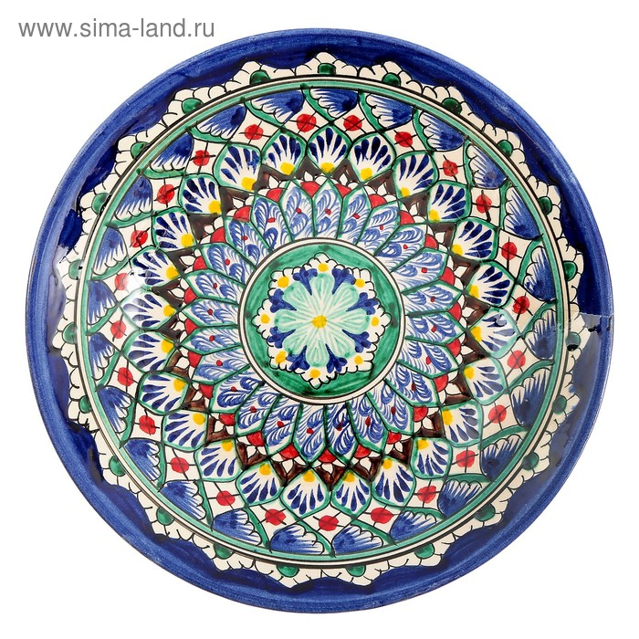 Тарелка Риштанская Керамика Тарелка Риштанская Керамика "Цветы", 22 см, синяя