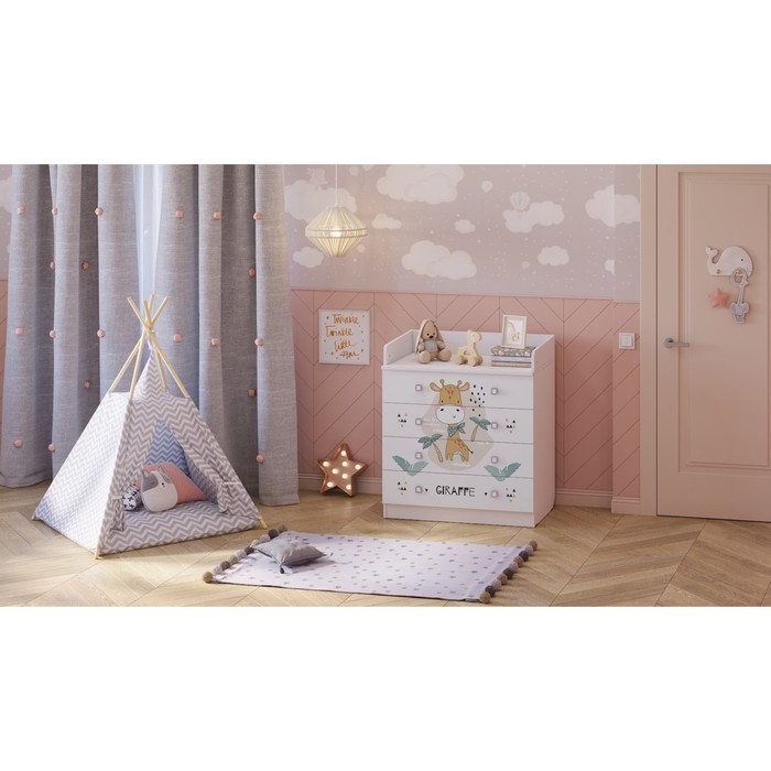 Комод пеленальный детский Фея 1580 &laquo;Жирафик&raquo;, 80х47х92 см., 4 ящика, цвет белый