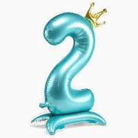 Шар фольгированный 42" «Цифра 2 с короной» на подставке, цвет голубой Шар фольгированный 42" «Цифра 2 с короной» на подставке, цвет голубой