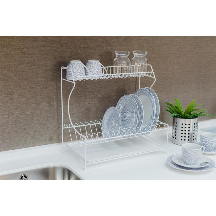 Сушилка для посуды с поддоном 2-х ярусная, настольно-настенная, 39,5&times;25&times;38 см, цвет белый