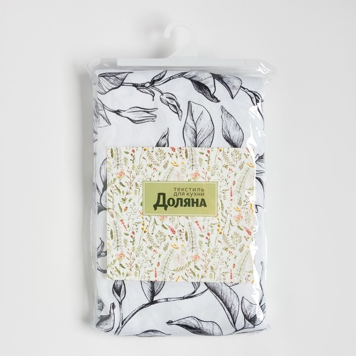 Шторы для кухни Доляна Plant leaves 146х180 см - 2 шт, подхваты - 2 шт, 100% хлопок, 164 г/м2