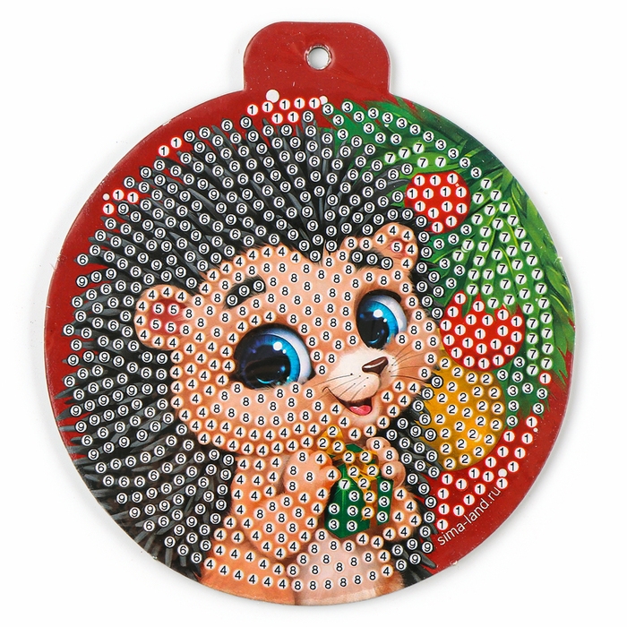 Алмазная мозаика на новый год для детей на подвеске &laquo;Ёжик&raquo;, 10 х 10 см, новогодний набор для творчества