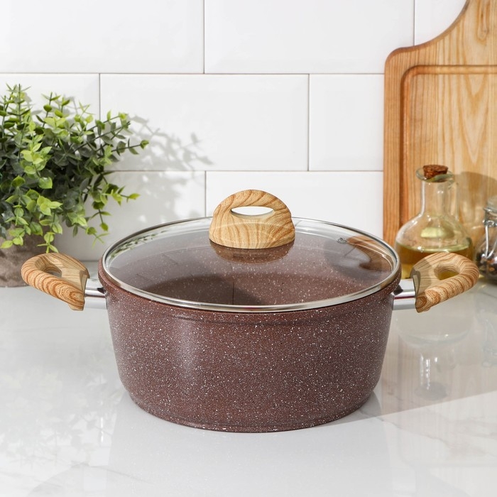 Кастрюля Доляна &laquo;Брауни&raquo;, 4 л, d=20 см, h=11,5 см, стеклянная крышка, антипригарное покрытие, индукция