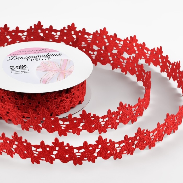Лента фигурная «Розы», 25 мм, 9 ± 0,5 м, цвет красный Лента фигурная «Розы», 25 мм, 9 ± 0,5 м, цвет красный