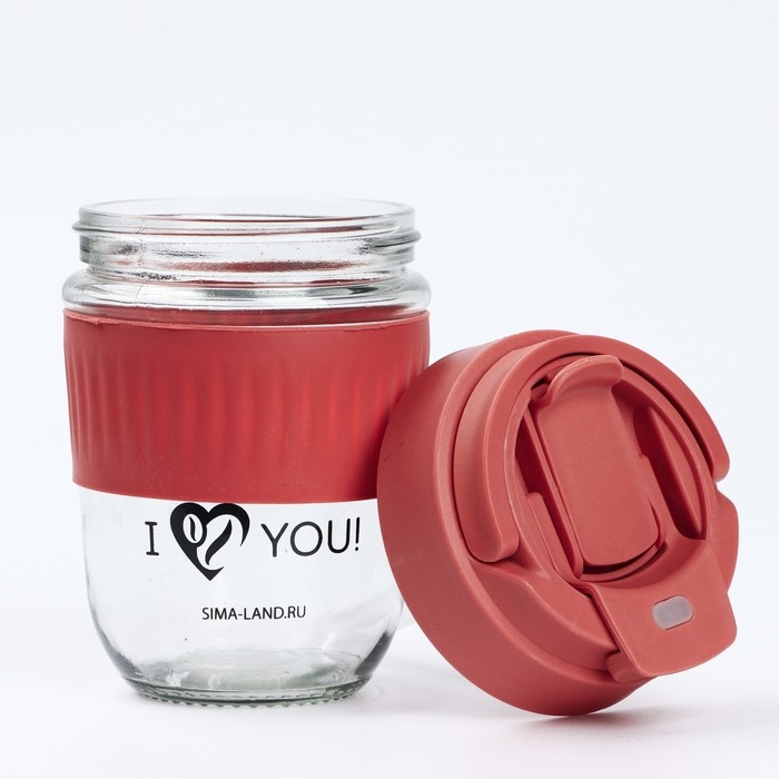 Стакан с крышкой &laquo;Love You&raquo;, 350 мл, стекло