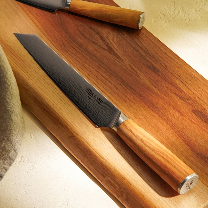 Нож кухонный SL Home &laquo;Оливия&raquo;, разделочный, лезвие 20,32 см, дамасская сталь, цвет коричневый