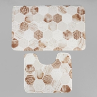 Набор ковриков для ванной и туалета Доляна «Соты», 2 шт: 79×50, 50×39 см, цвет коричнево-бежевый Набор ковриков для ванной и туалета Доляна «Соты», 2 шт: 79×50, 50×39 см, цвет коричнево-бежевый