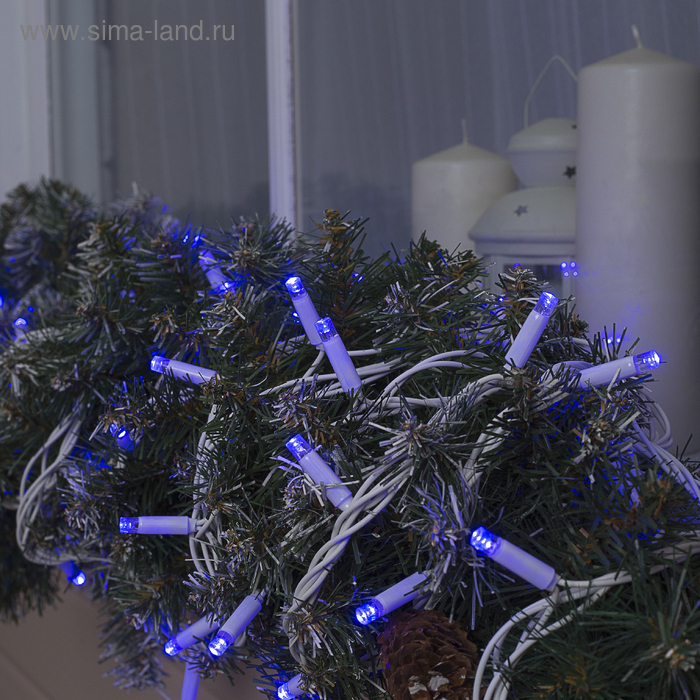 Гирлянда &laquo;Нить&raquo; 10 м, IP65, УМС, белая нить, 100 LED, свечение синее, 220 В