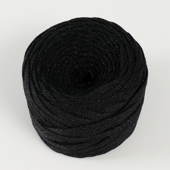 Трикотажная пряжа "Риббон" с люрексом 85м/170&plusmn;5 гр (Черный, люрекс: Черный)