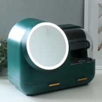 Шкатулка для косметики пластик, зеркало с подсветкой "Тёмно-зелёная" 37,5х22х31 см Шкатулка для косметики пластик, зеркало с подсветкой "Тёмно-зелёная" 37,5х22х31 см