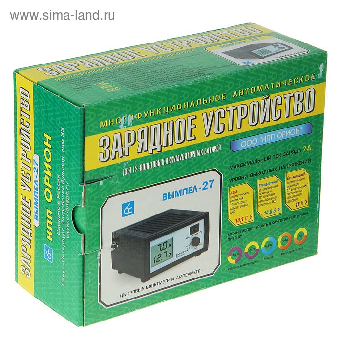 Зарядное устройство АКБ Зарядное устройство АКБ "Вымпел-27", 0.6-7 А, 12 В, для гелевых, кислотных и AGM АКБ