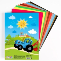Набор "Синий трактор" А4: 10л цветного одностороннего картона + 16л цветной двусторонней бумаги Набор "Синий трактор" А4: 10л цветного одностороннего картона + 16л цветной двусторонней бумаги