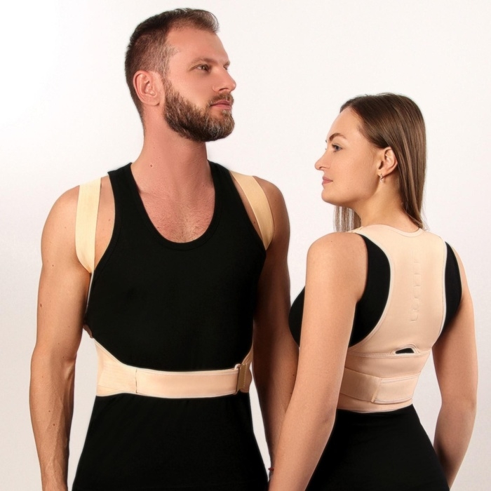 Массажёр - фиксатор для осанки и поясницы, на фастексах, размер M-L, цвет бежевый Массажёр - фиксатор для осанки и поясницы, на фастексах, размер M-L, цвет бежевый