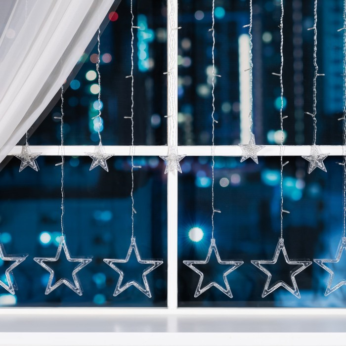 Гирлянда &laquo;Бахрома&raquo; 2.4 &times; 0.9 м с насадками &laquo;Звёзды&raquo;, IP20, прозрачная нить, 138 LED, свечение синее, 8 режимов, 220 В