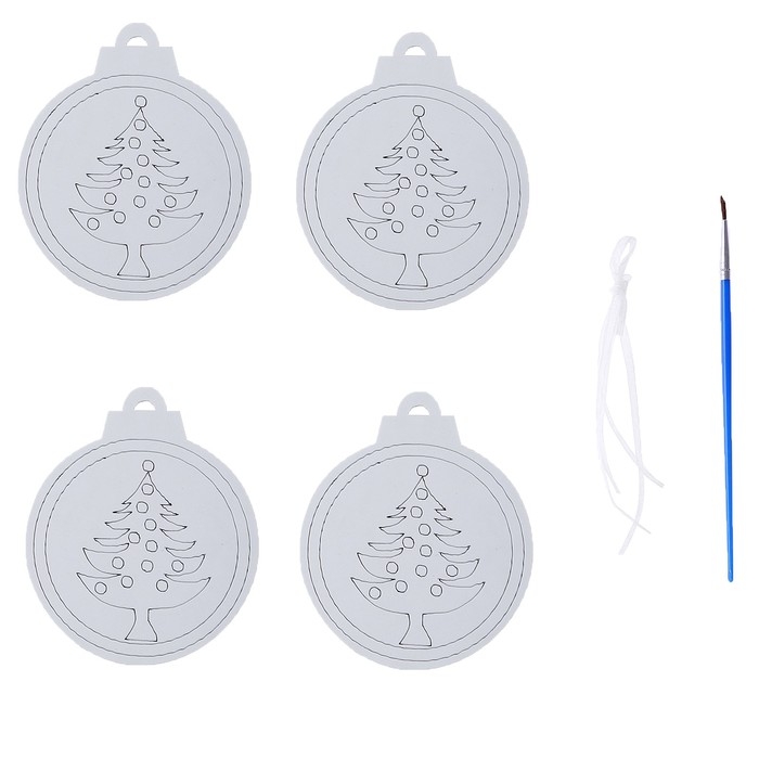 Ёлочное украшение под раскраску «Ель» 4 шт., кисть Ёлочное украшение под раскраску «Ель» 4 шт., кисть