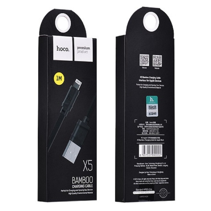 Кабель Hoco X5, USB - Lightning, 2.4 А, 1 м, плоский, черный Кабель Hoco X5, USB - Lightning, 2.4 А, 1 м, плоский, черный