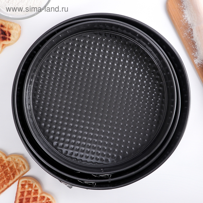 Набор форм для выпечки Доляна «Милый кондитер», 3 предмета: d=28/26/24×7 см, съёмное дно, антипригарное покрытие, цвет белый Набор форм для выпечки Доляна «Милый кондитер», 3 предмета: d=28/26/24×7 см, съёмное дно, антипригарное покрытие, цвет белый