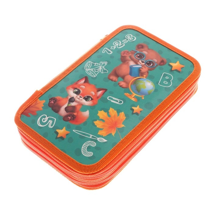 Пенал 2 секции, 125 х 205 х 40 мм, Calligrata 30П26/2 Пенал 2 секции, 125 х 205 х 40 мм, Calligrata 30П26/2 "Зверята", ламинированный картон