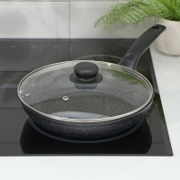 Сковорода Доляна &laquo;Элит&raquo;, d=24 см, литой алюминий, стеклянная крышка, антипригарное покрытие, цвет серый