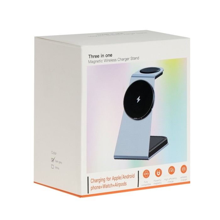 Беспроводное зарядное устройство T3, 3 в 1, 15 Вт + 5 Вт + 5 Вт, MagSafe, серебристое Беспроводное зарядное устройство T3, 3 в 1, 15 Вт + 5 Вт + 5 Вт, MagSafe, серебристое