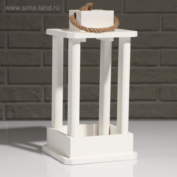 Кашпо деревянное "Фонарь", ручка верёвка, белый, 16&times;16&times;30 см