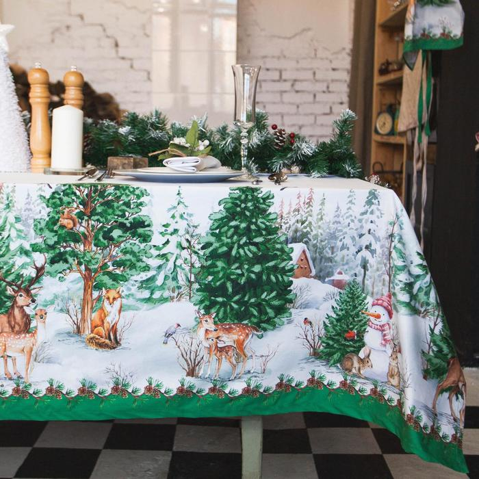 Скатерть новогодняя Этель &laquo;Новогодний лес&raquo; 148х220 см, 100% хл, саржа 190 гр/м2 с ГМВО
