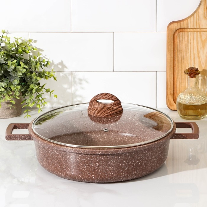 Жаровня Доляна &laquo;Брауни&raquo;, d=28 см, стеклянная крышка, литые ручки, антипригарное покрытие, индукция