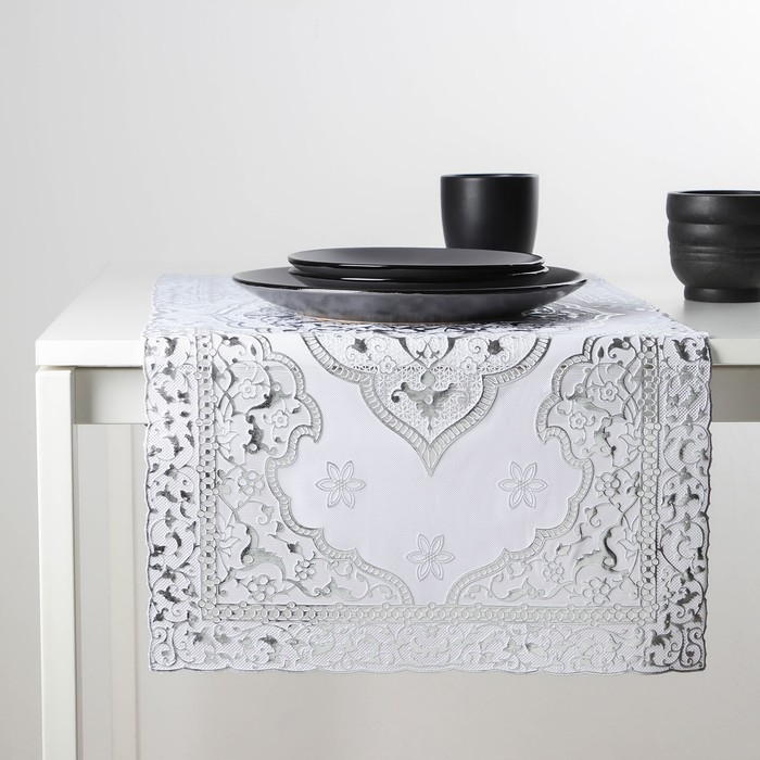 Салфетка сервировочная на стол &laquo;Восток&raquo;, ажурная, 84&times;40 см, ПВХ, цвет серебряный