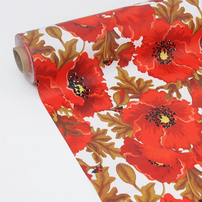 Клеёнка на стол Доляна &laquo;Маки&raquo;, на тканевой основе, рулон 20 метров, ширина 137 см, общая толщина 0,22 мм, цвет красный
