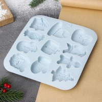 Форма для выпечки новогодняя Доляна &laquo;Новогоднее чудо&raquo;, 18,8&times;18,3&times;1,5 см, 11 ячеек, цвет серый