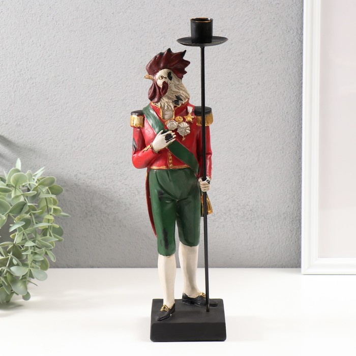 Подсвечник полистоун "Английский шарж-Петух капрал" 11х11х35 см