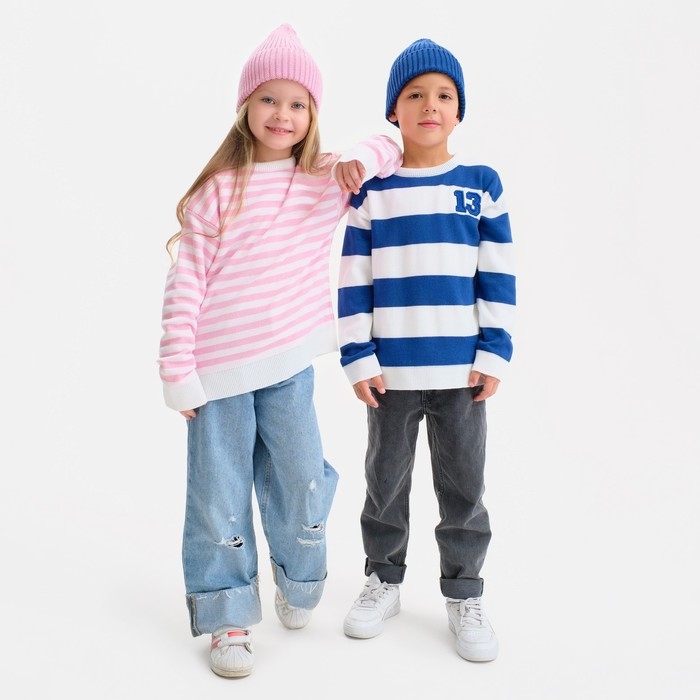 Джемпер детский KAFTAN, цвет белый/синий, р.34 (122-128 см)