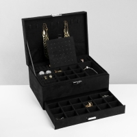 Подставка для украшений &laquo;Шкатулка&raquo; 2-х уровневая, флок, 24,5&times;17&times;12 см, цвет чёрный