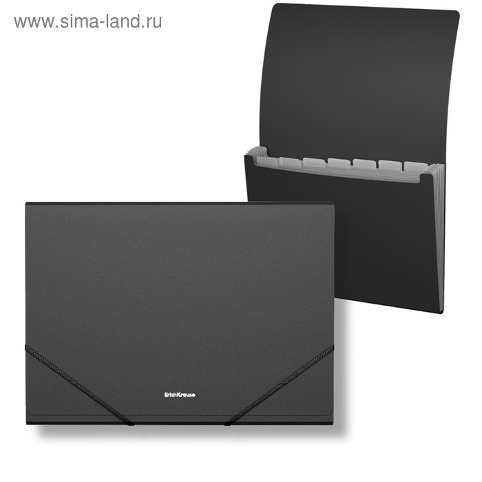 Папка-картотека, А4, 6 отделений, 600 мкм, ErichKrause Папка-картотека, А4, 6 отделений, 600 мкм, ErichKrause "Matt Classic", на резинке, тиснение "песок", черная