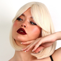 Парик искусственный, с чёлкой, имитация кожи, 30 см, цвет молочный