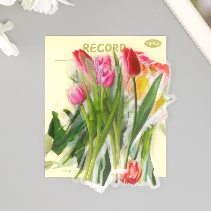 Наклейки для творчества пластик PVC "Тюльпаны" набор 40 шт 9х10.5 см