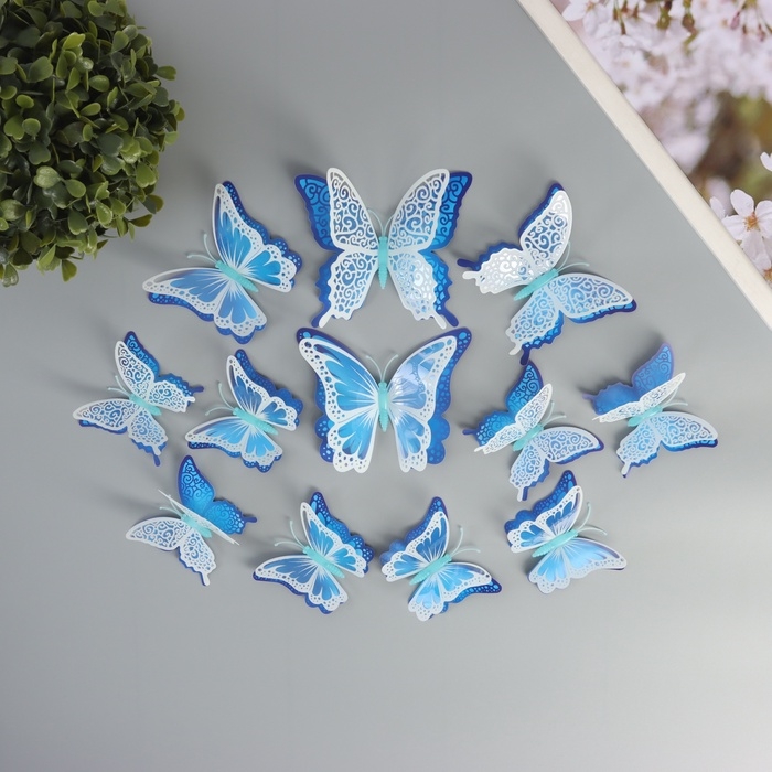 Магнит пластик светится в темноте Магнит пластик светится в темноте "Синие бабочки" двойные крылья набор 12 шт
