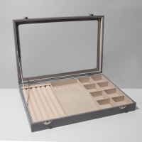 Подставка для украшений &laquo;Шкатулка&raquo; 5 рядов, 6 крючков, 8 ячеек, флок, 35&times;24,5&times;5, цвет серо-бежевый