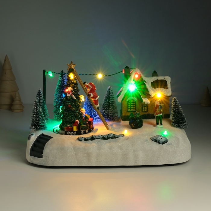 Сувенир пластик световой Сувенир пластик световой "Дед Мороз украшает ёлочку" крутится 26,5х16х17,5 см