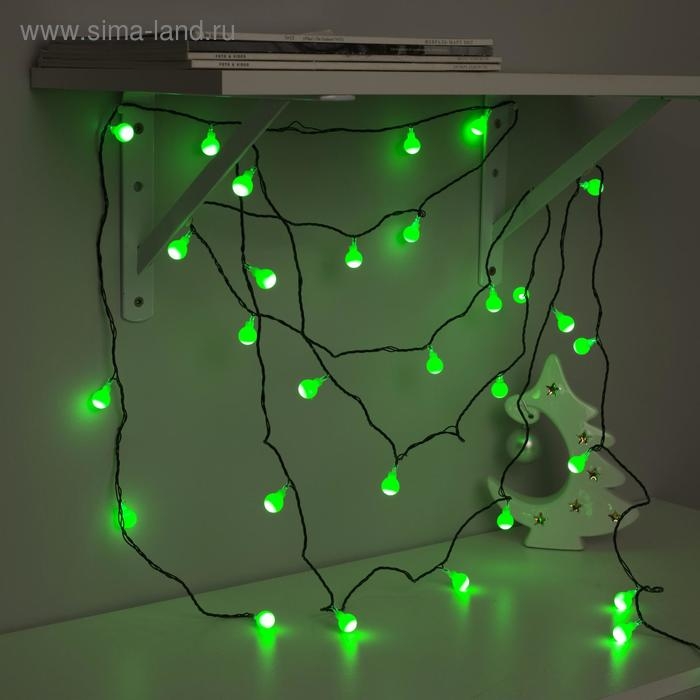 Гирлянда &laquo;Нить&raquo; 5 м с насадками &laquo;Шарики зелёные&raquo;, IP20, тёмная нить, 30 LED, свечение зелёное, 8 режимов, 220 В