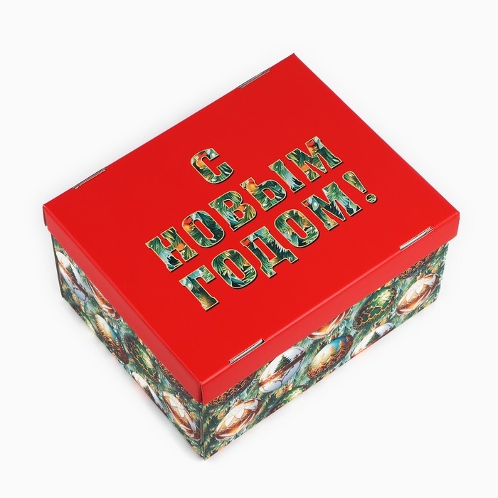 Коробка подарочная новогодняя складная &laquo;Ёлочные шары&raquo;, 31.2 х 25.6 х 16.1 см, Новый год