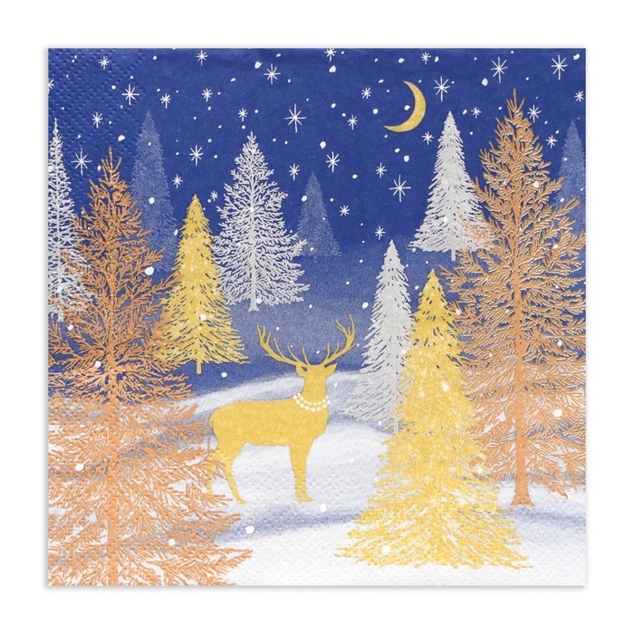 Новогодние салфетки бумажные Home Collection &laquo;Золотой олень в зимнем лесу&raquo;, 3 слоя, 33х33 см, 20 шт