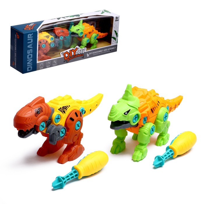 Конструктор винтовой &laquo;Мир динозавров&raquo;, набор 2 штуки, 2 отвёртки 4 карточки, 50 деталей